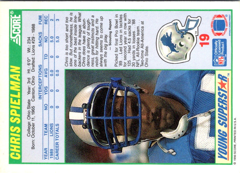 1990 Score Young Superstars Chris Spielman