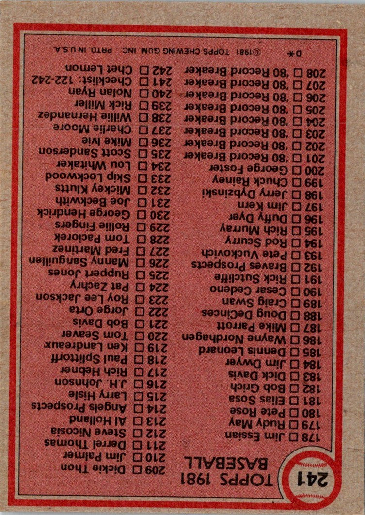 1981 Topps Traded Checklist 727-858