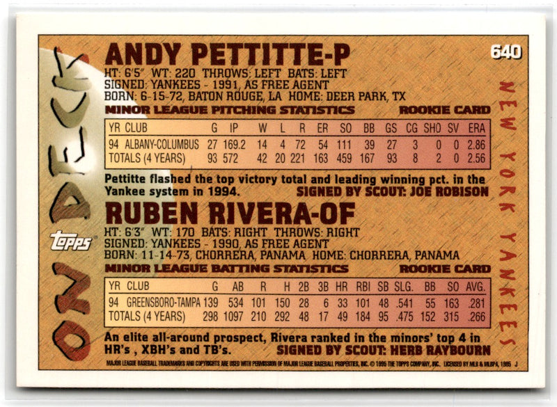 1995 Topps Ruben Rivera/Andy Pettitte