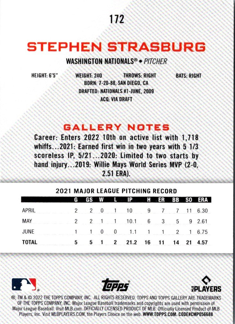 2022 Topps Gallery Stephen Strasburg