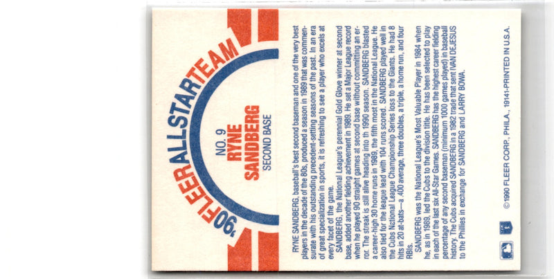 1990 Fleer All-Star Team Ryne Sandberg