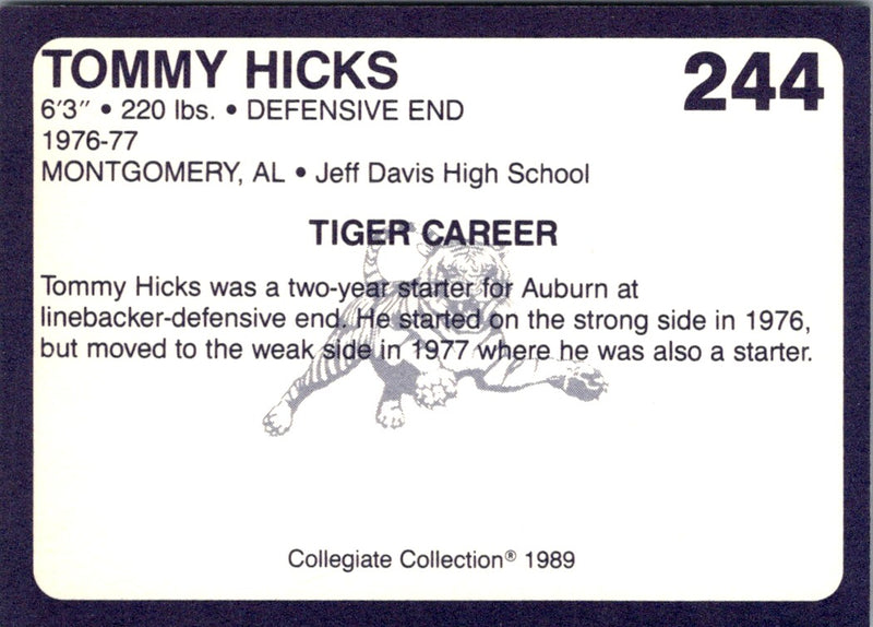 1989 Collegiate Collection Auburn Coke 580 Tommy Hicks