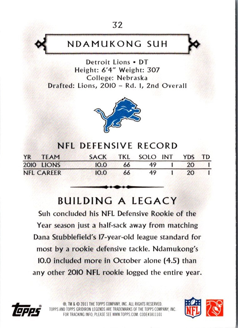 2011 Topps Gridiron Legends Ndamukong Suh