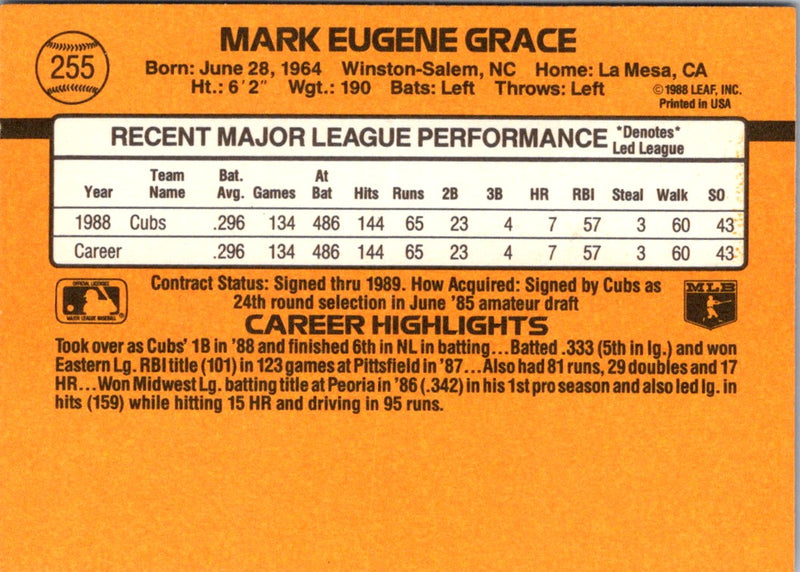 1989 Donruss Mark Grace