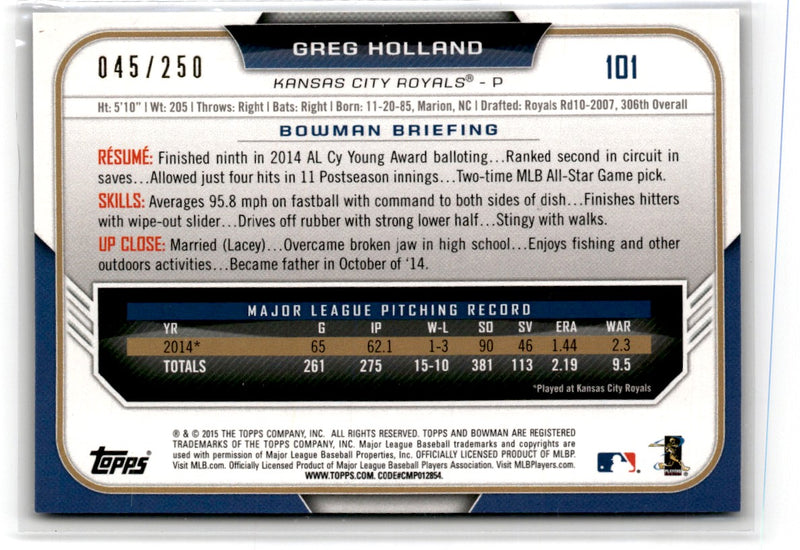 2015 Bowman Purple Greg Holland