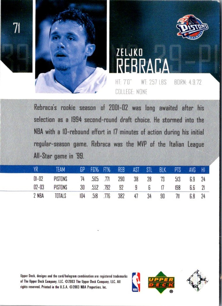 2003 Upper Deck Zeljko Rebraca