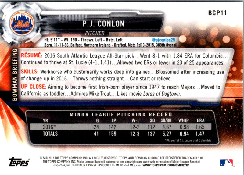 2017 Bowman Chrome Prospects P.J. Conlon