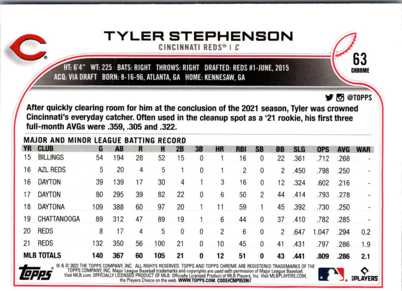 2022 Topps Chrome Tyler Stephenson