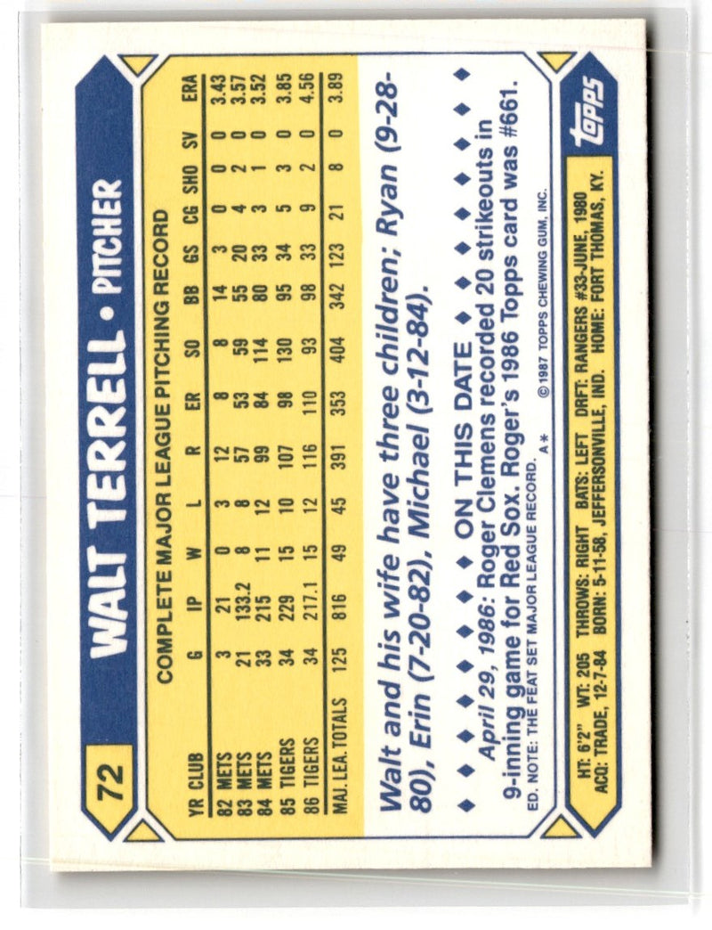 1987 Topps Tiffany Walt Terrell