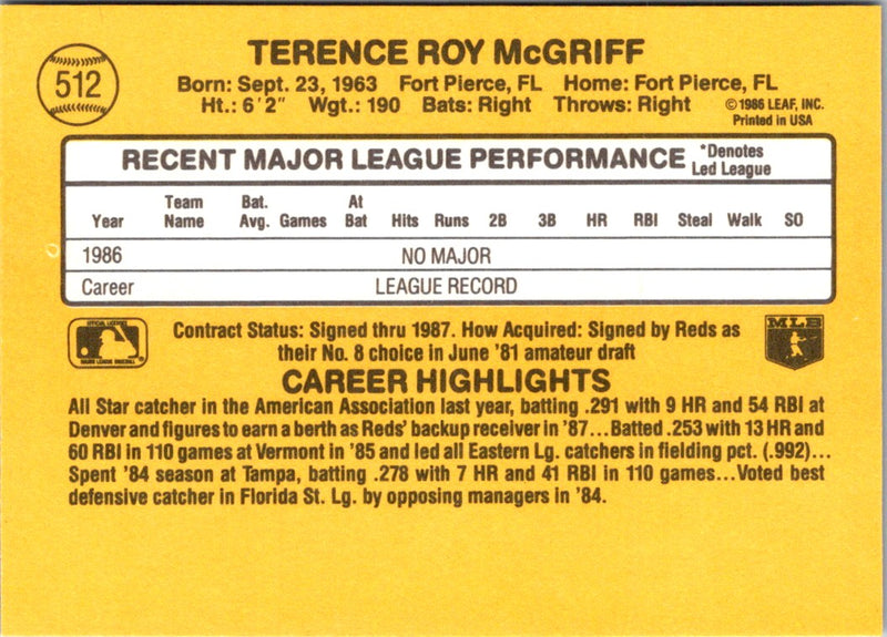 1987 Donruss Terry McGriff