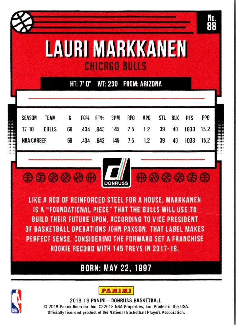 2018 Donruss Lauri Markkanen