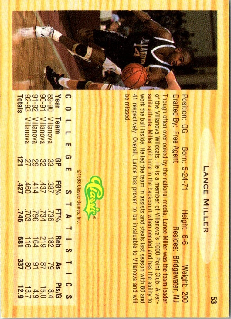 1993 Classic Draft Picks Gold Lance Miller