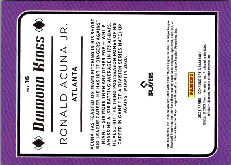 2021 Donruss Optic Carolina Blue & White Ronald Acuna Jr.