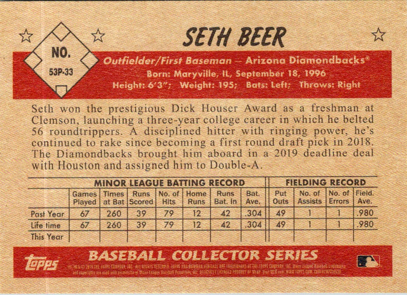 2019 Bowman Heritage Prospects Seth Beer