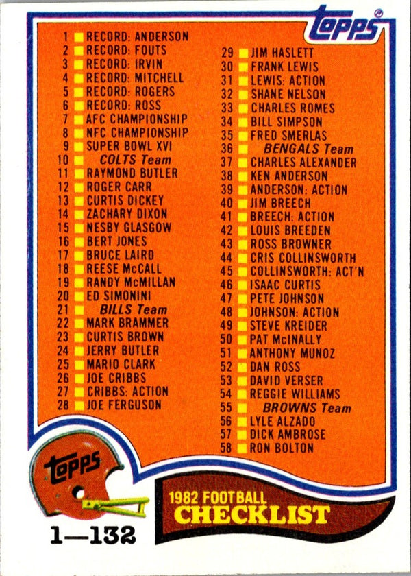 1982 Topps Checklist 1-132 #525