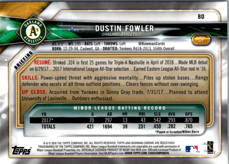 2018 Bowman Chrome Dustin Fowler