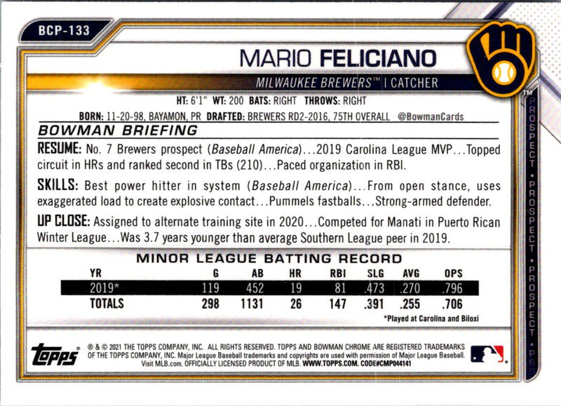 2021 Bowman Chrome Prospects Mario Feliciano