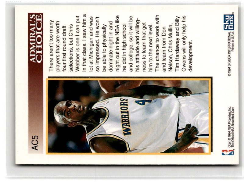 1993 Hoops Admiral's Choice Chris Webber