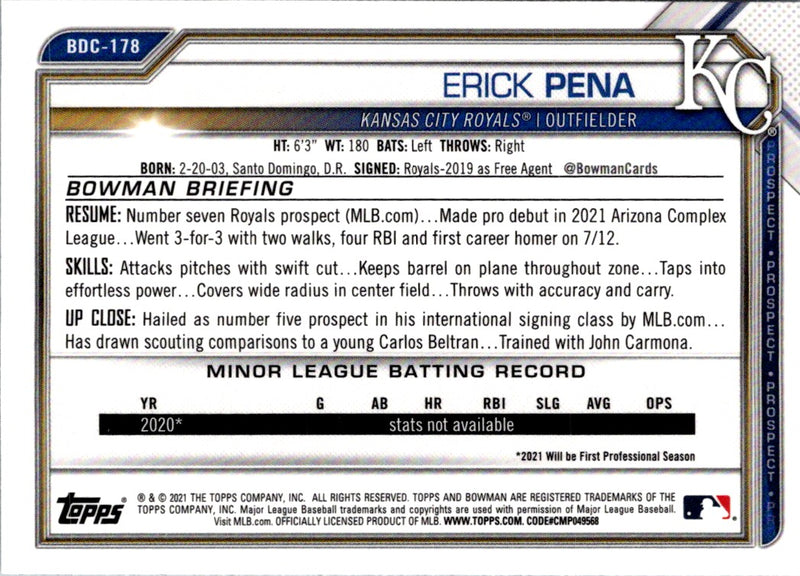 2021 Bowman Draft Chrome Erick Pena