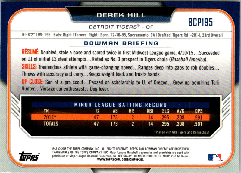 2015 Bowman Chrome Prospects Derek Hill