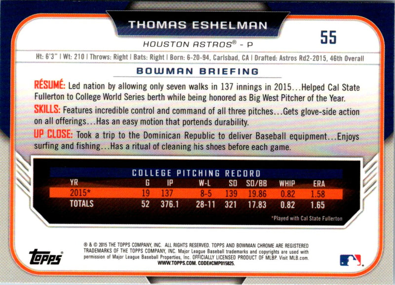 2015 Bowman Draft Picks & Prospects Chrome Thomas Eshelman