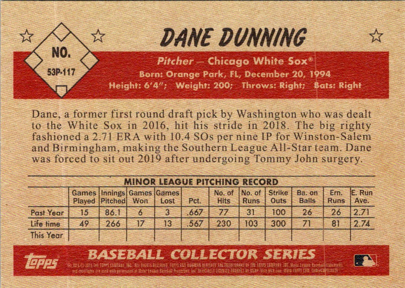 2019 Topps Dane Dunning