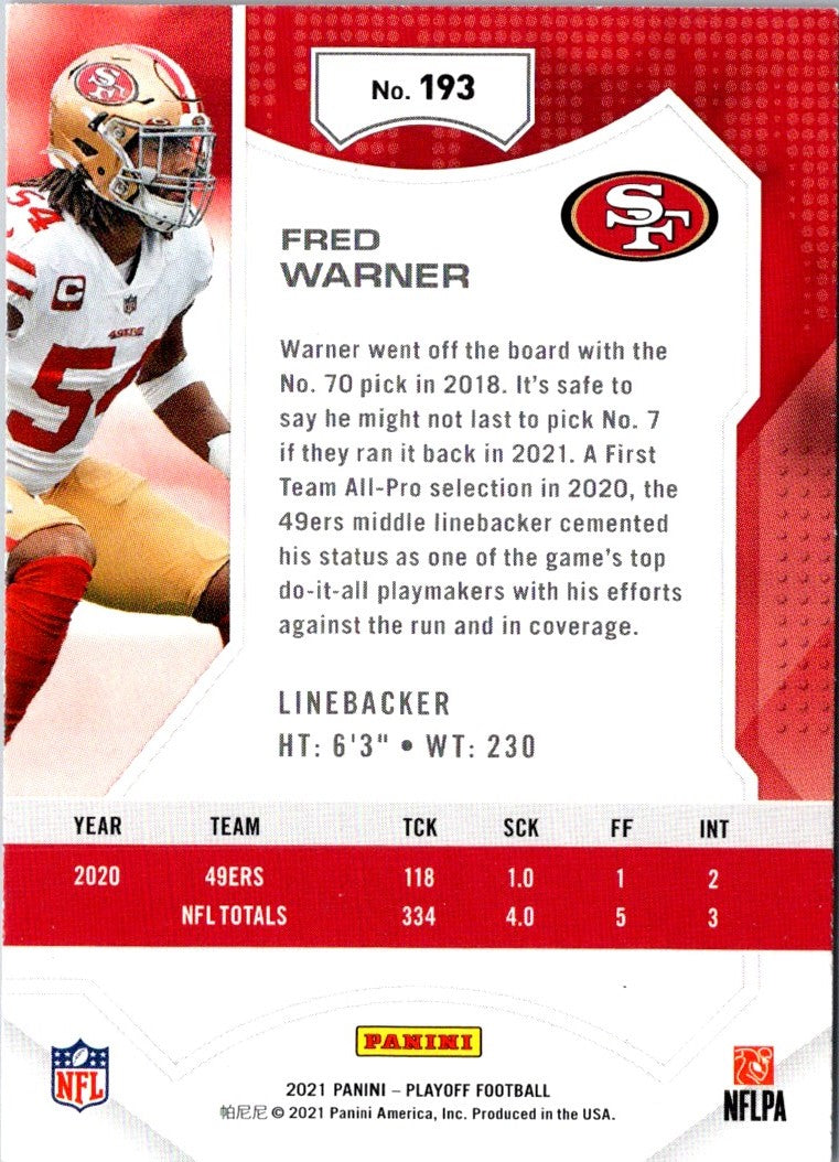 2021 Panini Playoff Red Zone Fred Warner