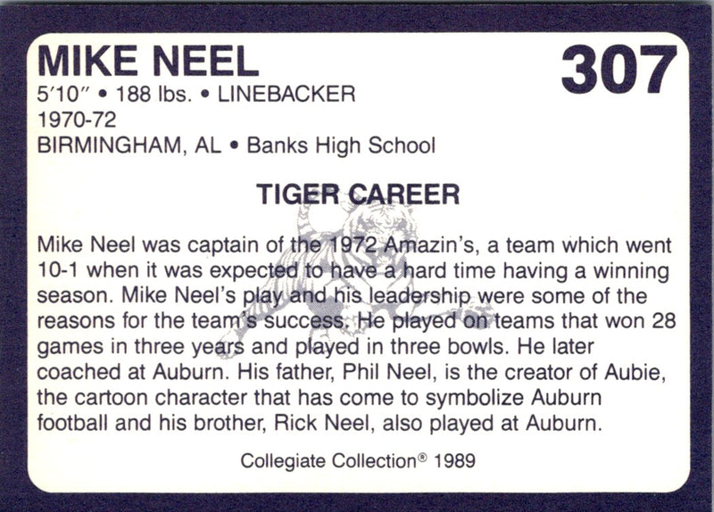 1989 Collegiate Collection Auburn Coke 580 Mike Neel