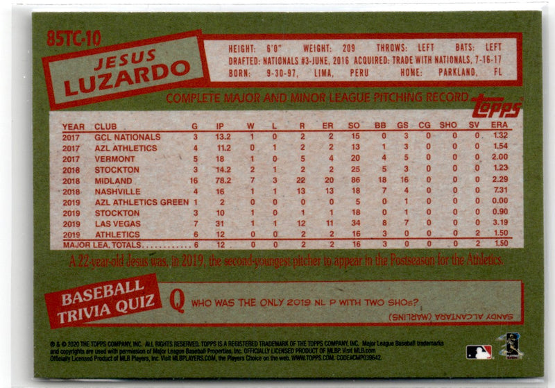 2020 Topps Chrome 1985 Baseball Jesus Luzardo