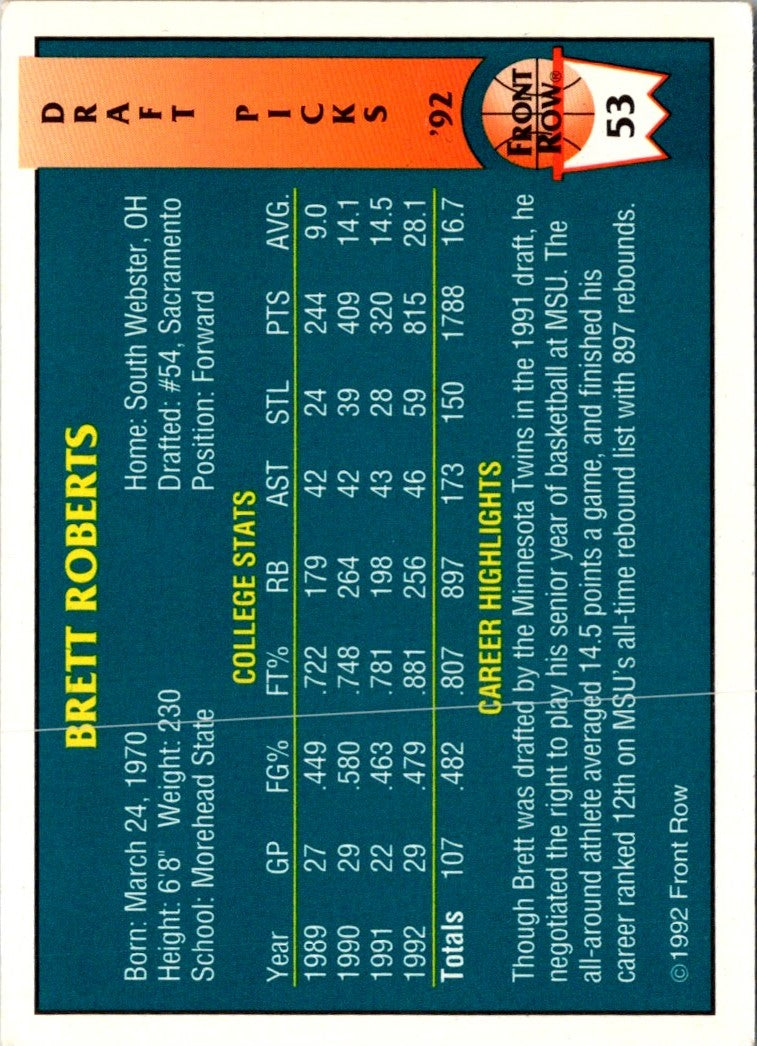 1992 Front Row Draft Picks Brett Roberts