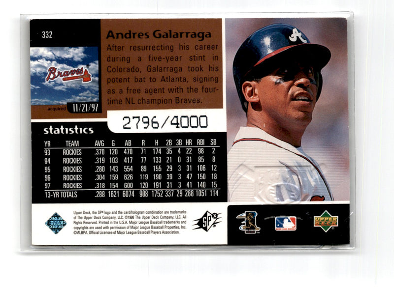 1998 SPx Finite Andres Galarraga