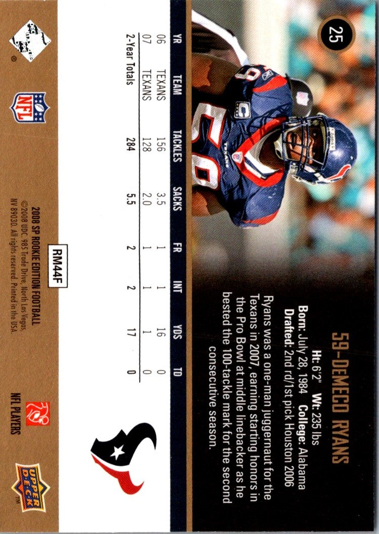 2008 Upper Deck Sp DeMeco Ryans