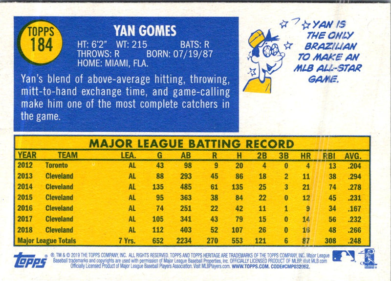 2019 Topps Heritage Yan Gomes