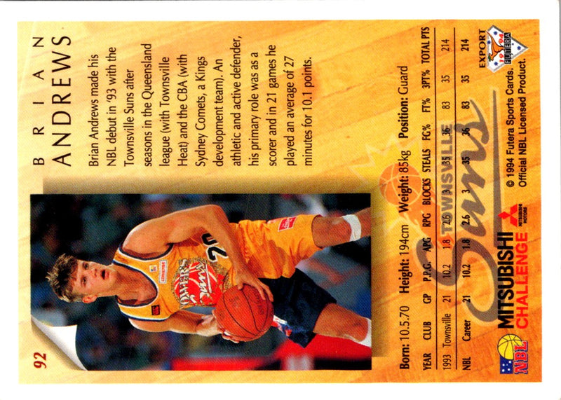 1994 Australian Futera NBL Brian Andrews