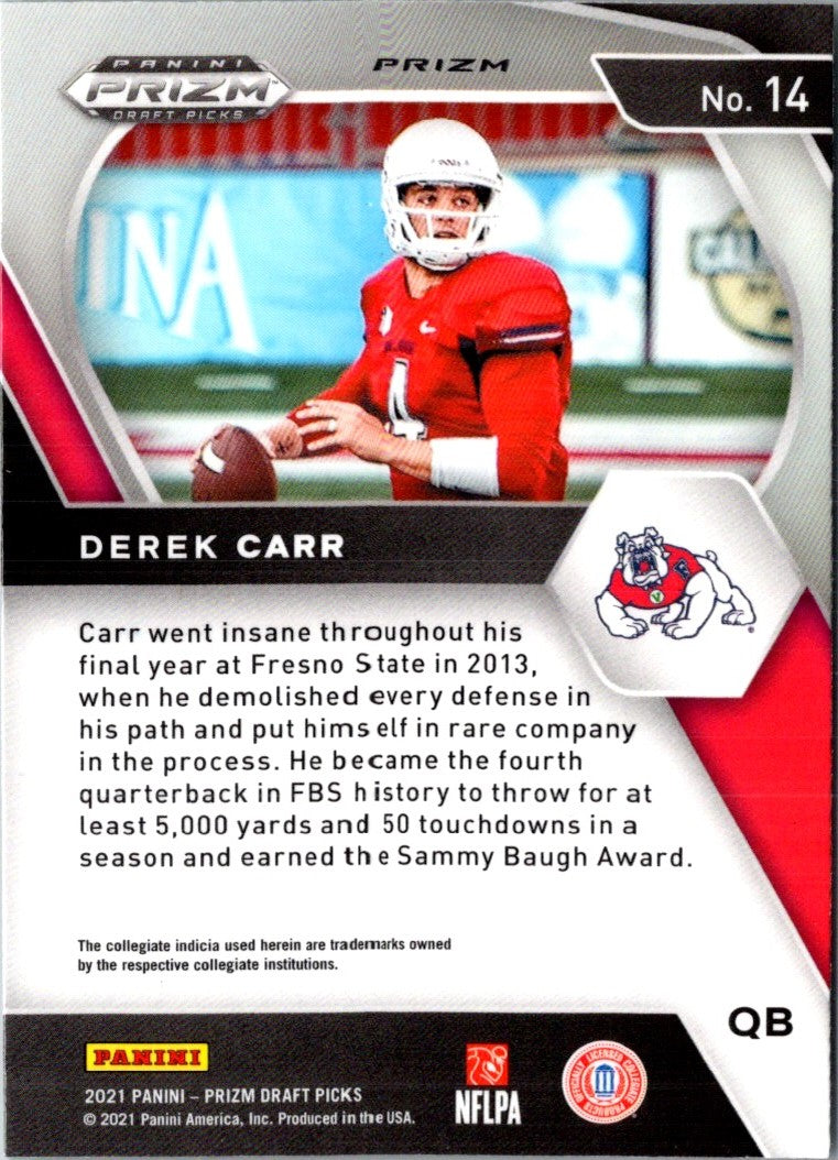 2021 Panini Prizm Draft Picks Collegiate Green Derek Carr