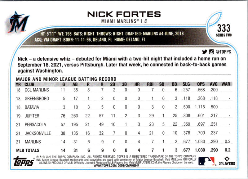 2022 Topps Blue Nick Fortes