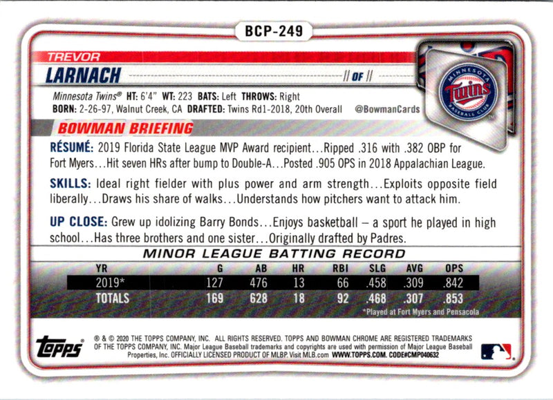 2020 Bowman Chrome Prospects Trevor Larnach