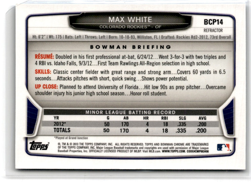 2013 Bowman Chrome Prospects Blue Wave Max White