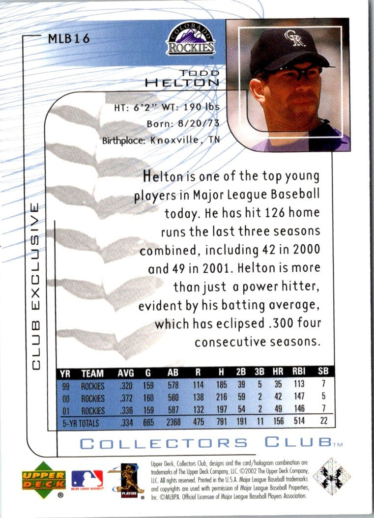 2002 Upper Deck Collectors Club Todd Helton