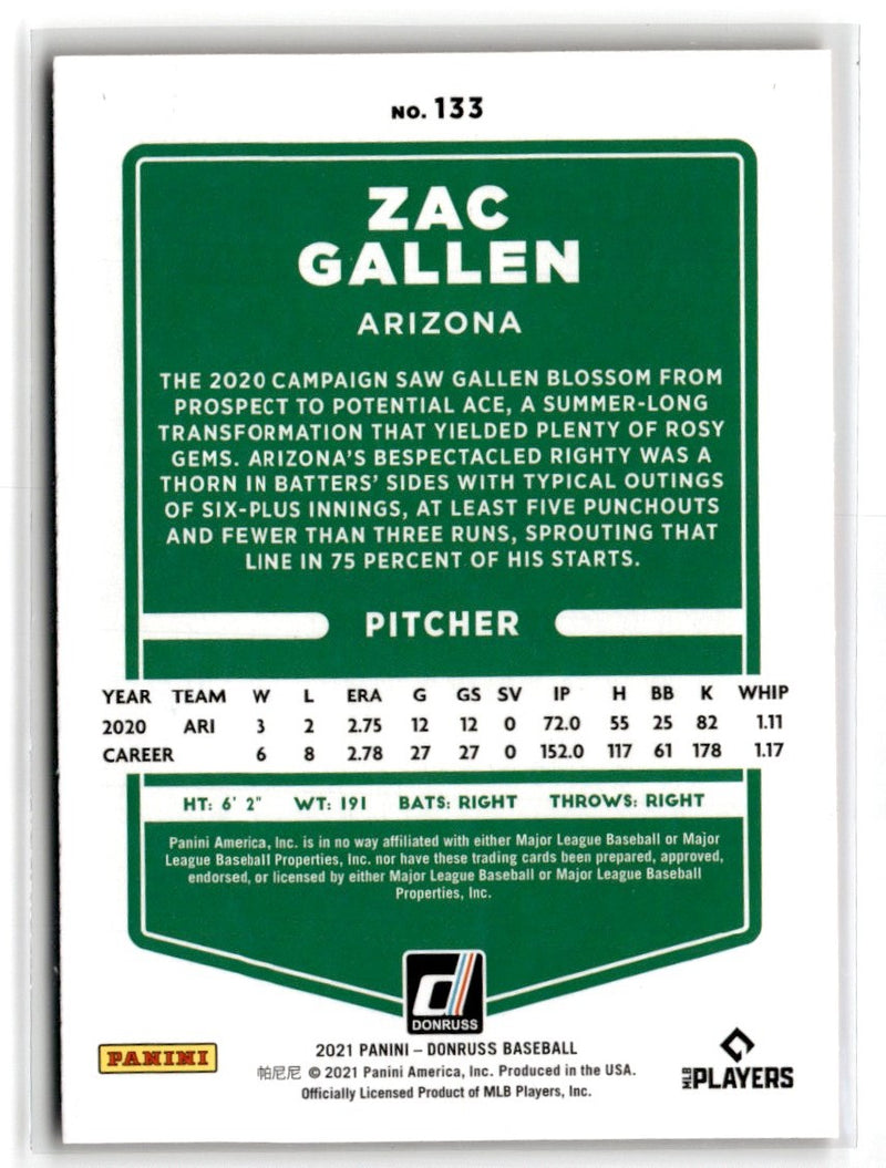 2021 Donruss Holo Red Zac Gallen