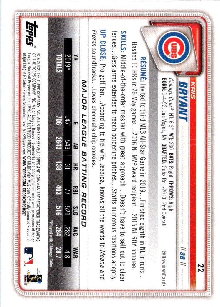 2020 Bowman Kris Bryant