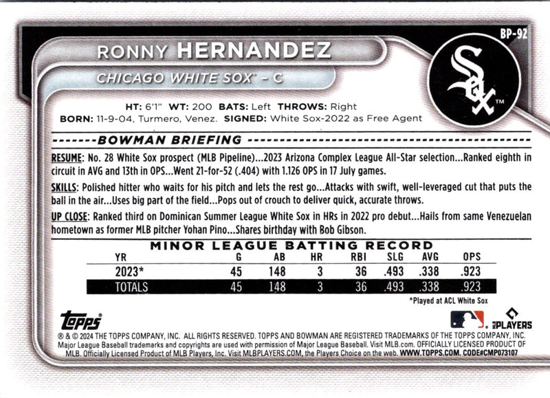 2024 Bowman Prospects Ronny Hernandez