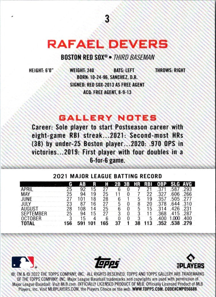 2022 Topps Gallery Rafael Devers