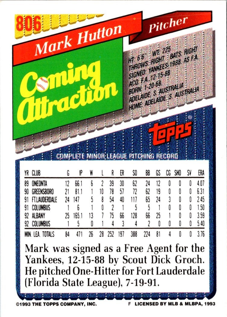 1993 Topps Mark Hutton