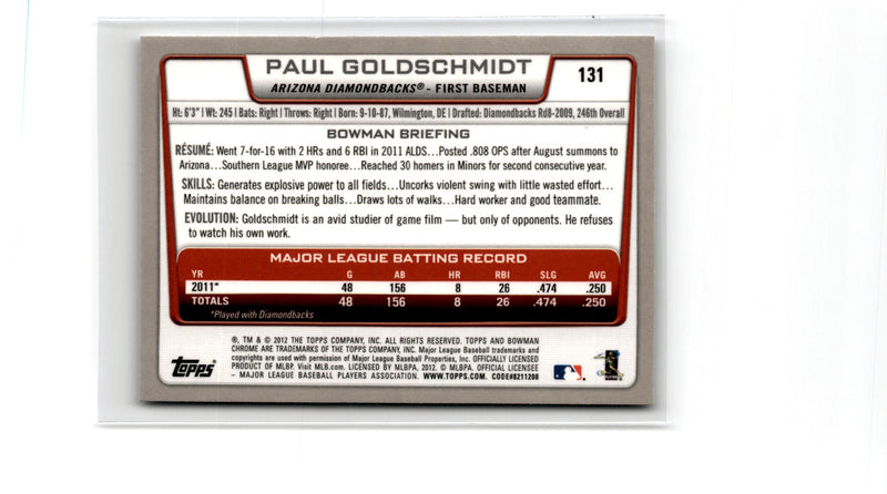 2012 Bowman Chrome Paul Goldschmidt