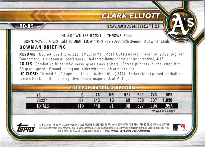 2022 Bowman Draft Baseball Clark Elliott