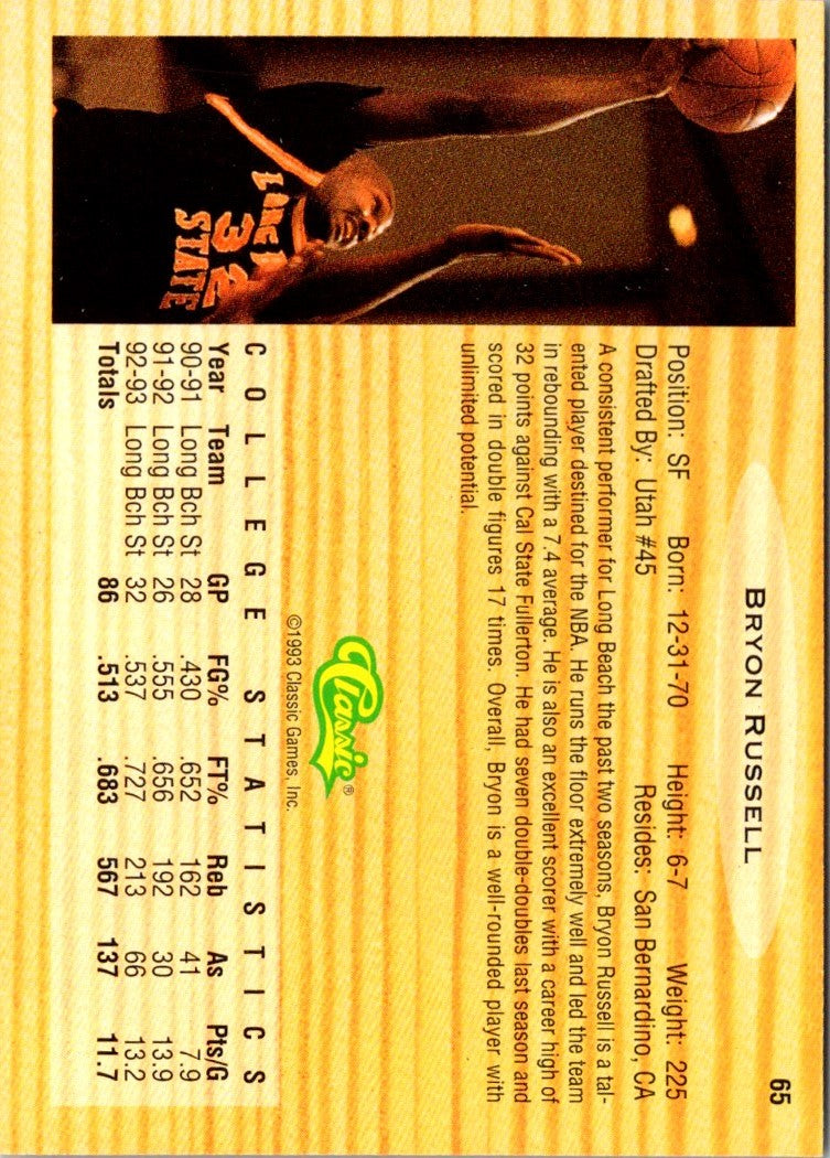 1993 Classic Draft Picks Gold Bryon Russell