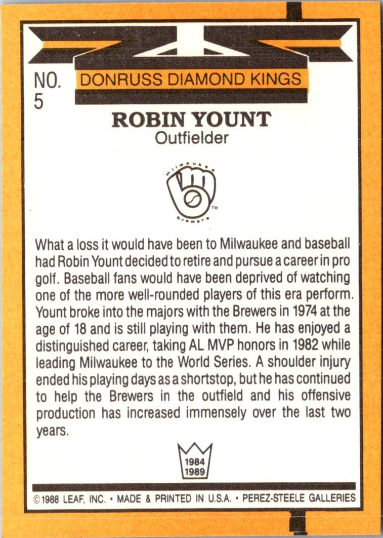 1989 Donruss Super Diamond Kings Robin Yount