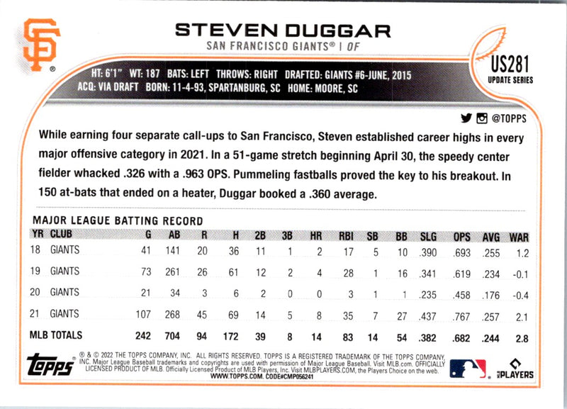 2022 Topps Update Steven Duggar