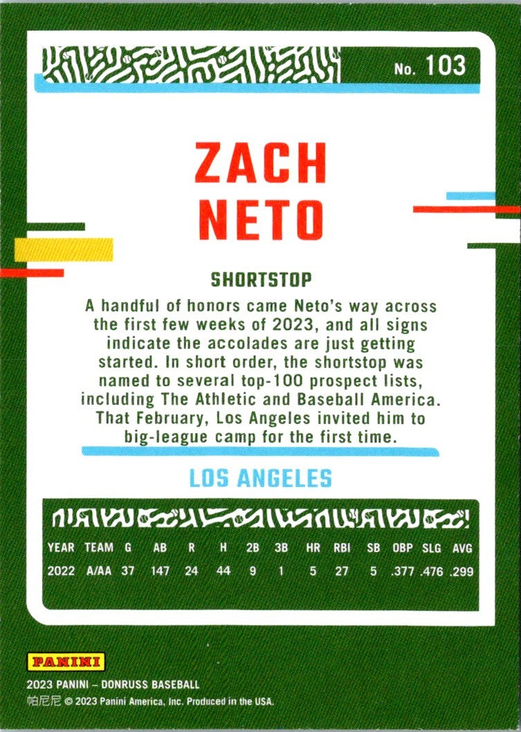 2023 Donruss Zach Neto